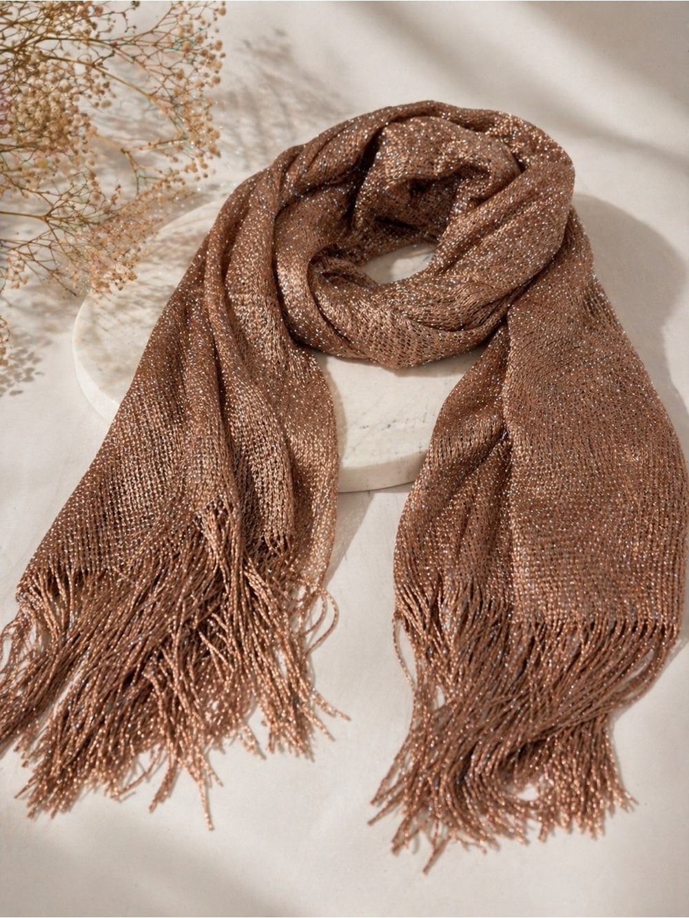 Rose gold shimmer wrap perfect as scarf, shawl or cozy blanket-style wrap
